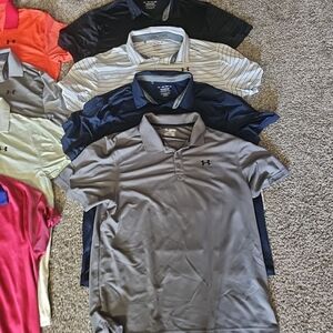 Lot of Under Armour polo's, long sleeves, and t shirts.